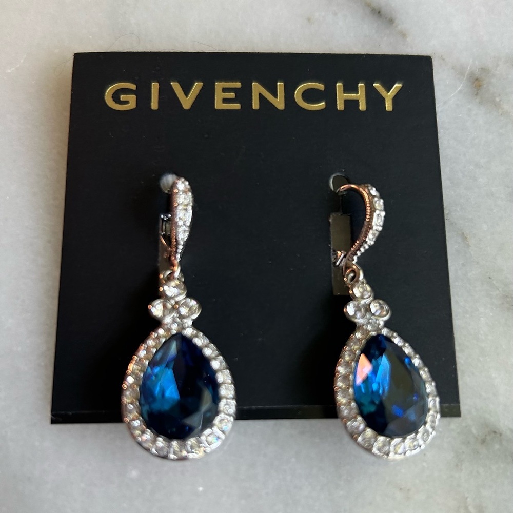 Givenchy- Pave & Navy Colored Stone Drop Earrings NWT